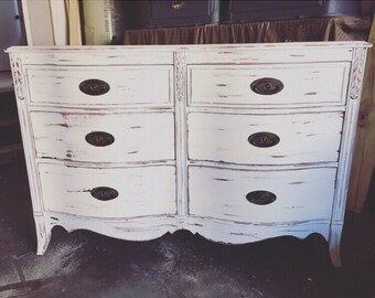 distressed white changing table
