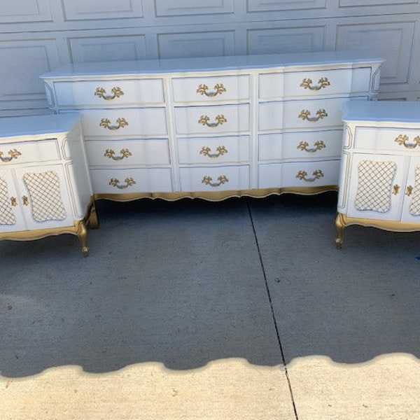 Custom Colors AVAILABLE - White and Gold French Provincial Bedroom Set