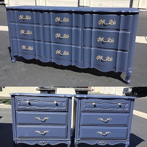 Custom Colors AVAILABLE - French Provincial Bedroom Set, Dark Navy Blue, Dresser & Nightstands