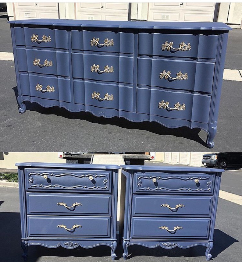 Sample French Provincial Bedroom Set Dark Navy Blue Dresser Etsy