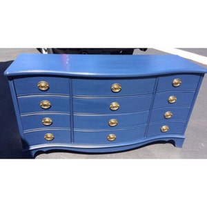 Custom Refinished 9-Drawer Dresser: Blue and Gold Accent