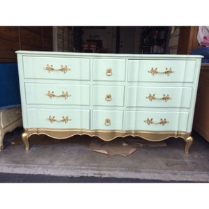Custom Colors AVAILABLE - Mint & Gold French Provincial Dresser