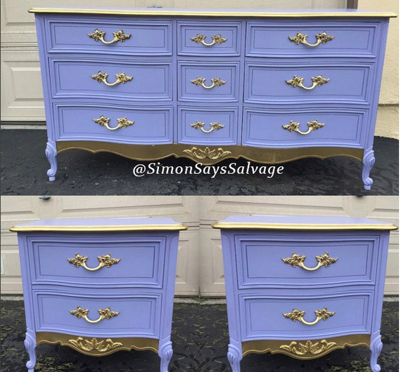 Purple Gold Dipped French Provincial Bedroom Dresser Etsy
