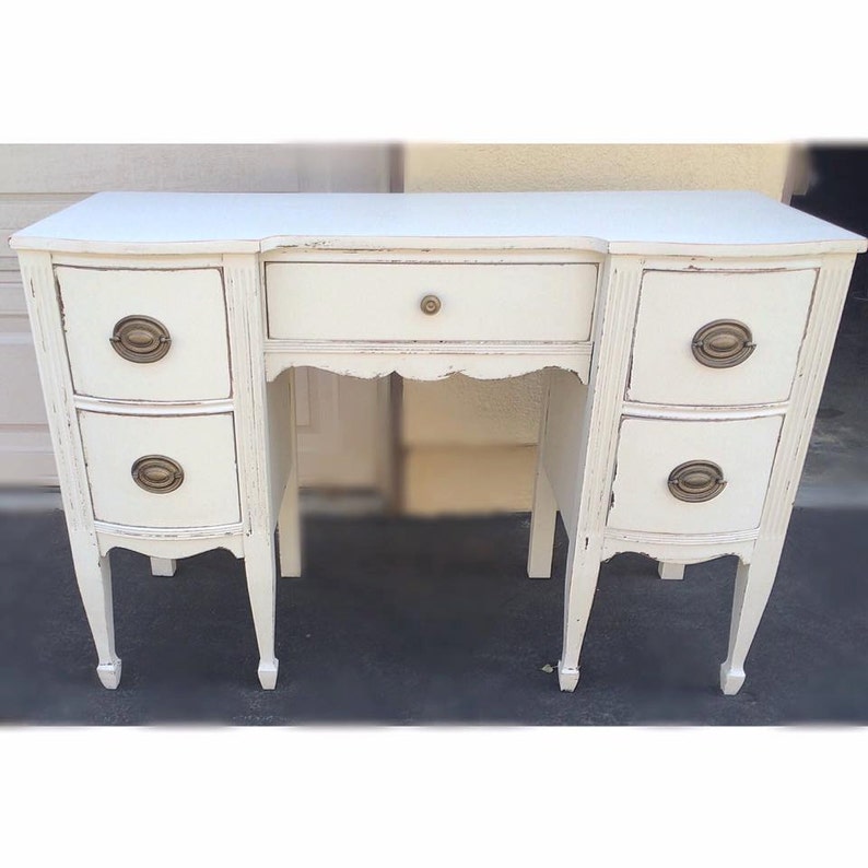 White Distressed Shabby Chic Vintage Desk Vanity