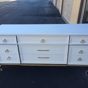 Custom Colors AVAILABLE Mid Century Modern Gold and White vintage Dresser, image 4
