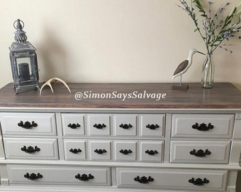 Custom Colors AVAILABLE ** Grey & Wood Stained Antique Dresser/TV Stand/Credenza/Changing Table/Nursery