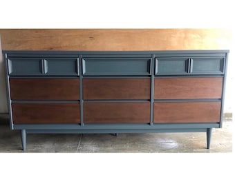 MidCentury Modern Dresser, Credenza, Buffet, Navy and Wood ** Custom Colors AVAILABLE **