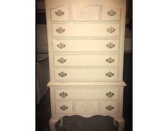 Custom Colors AVAILABLE - French Distressed High Boy Dresser, Shabby Chic Style Dresser