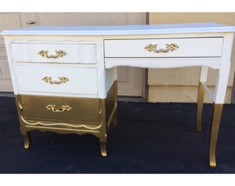 Custom Colors AVAILABLE - White and Gold Dipped French Provincial Desk/Vanity