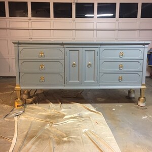 Custom Colors AVAILABLE - Navy and gold dipped Mid Century Modern Dresser, Credenza, Tv stand