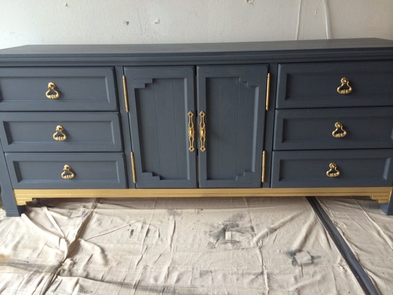blue and gold dresser Elegant Navy Blue and Gold Accent Chest | Luxury Handmade Dresser main image 0