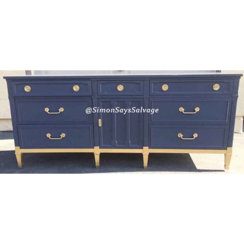 SAMPLE - Do not purchase - See description - Mid Century Modern Navy and Gold Dresser/Changing Table/Credenza/Tv Stand 