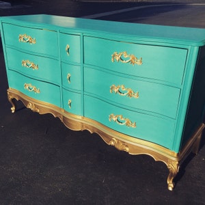 Custom Colors AVAILABLE - Aqua and Gold Dipped French Provincial Antique Dresser/Nursery/Baby Changing table