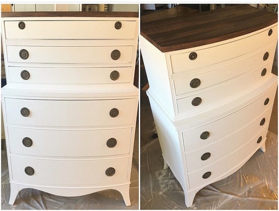 White And Dark Stained Colonial Dresser Etsy
