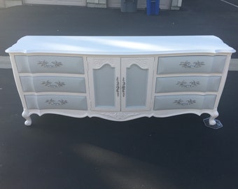 Custom Colors AVAILABLE - White and Grey French Provincial Dresser, changing table, credenza, buffet