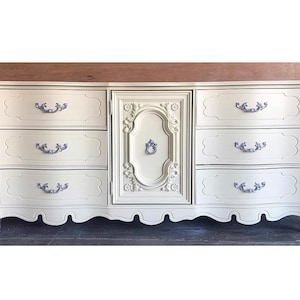 French Provincial Dresser, Hutch, Changing Table, Credenza, Soft Yellow and Silver ** Custom Colors AVAILABLE **