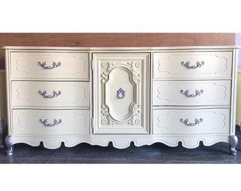 French Provincial Dresser, Hutch, Changing Table, Credenza, Soft Yellow and Silver ** Custom Colors AVAILABLE **