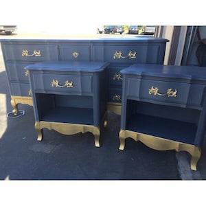 Custom Colors AVAILABLE - Blue and Gold 9 drawer French Provincial Dresser, Nightstands, Changing Table