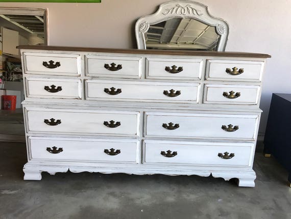 Shabby Chic French Country White And Wood Dresser Etsy