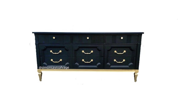 Black Dipped Mid Century Modern Dresser Changing Table Tv Etsy