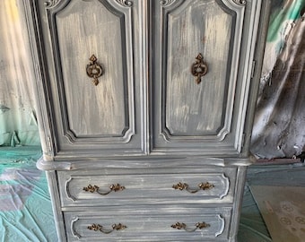 Custom Colors AVAILABLE - Vintage French Provincial Armoire, White Washed, Grey, Shabby Chic