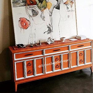 Custom Colors AVAILABLE - Orange & White Mid Century Modern Dresser/Credenza/TV Stand