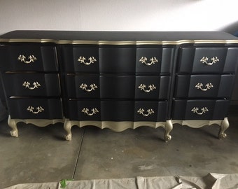 Custom Colors AVAILABLE - Black and Champagne dipped French Provincial dresser