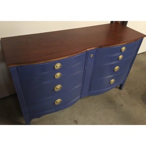 Custom Refinished Dresser: Blue Painted Furniture with Natural Wood Top