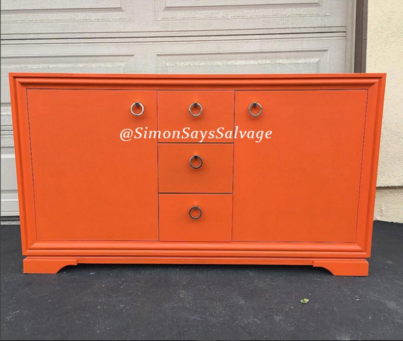 Changing Table Gold Mid Century Modern Dresser SAMPLE: Orange Buffet tv stand or Credenza