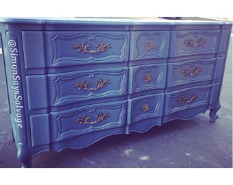 Custom Colors AVAILABLE **Navy and gold French Provincial Dresser, Nursery Changing Table, Credenza, TV Stand, Buffet