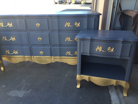 Custom Colors AVAILABLE Blue and Gold 9 Drawer French Provincial Dresser Nightstands Changing Table Etsy UK