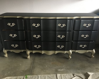 Custom Colors AVAILABLE - Black and Gold Dresser, Furniture, Custom Painted