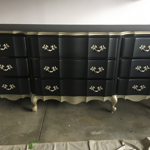 Custom Colors AVAILABLE - Black and Gold Dresser, Furniture, Custom Painted