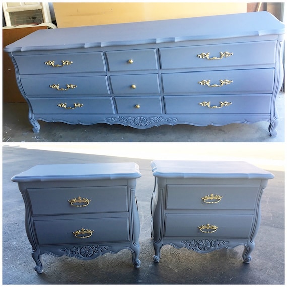 Custom French Provincial Bedroom Set: Navy & Gold Dresser, Nightstands -  Etsy Israel