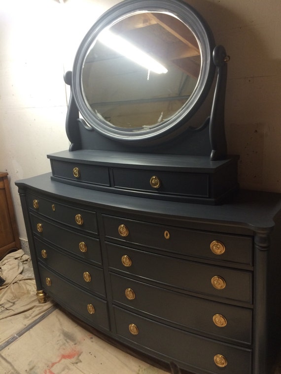 Custom Colors AVAILABLE - Navy and Gold Dresser With Mirror - Etsy Custom Colors AVAILABLE - Navy and Gold Dresser With Mirror - Etsy