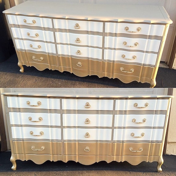 Champagne Gold Dipped French Dresser Changing Table Tv Etsy