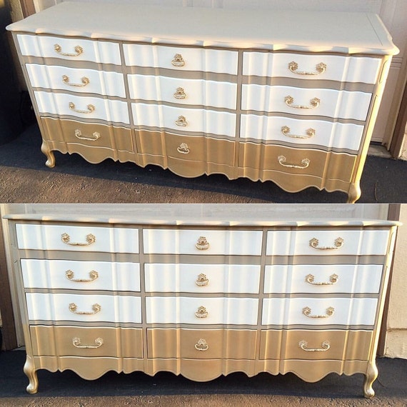 Champagne Gold Dipped French Dresser Changing Table Tv Etsy