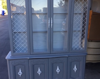 Custom Colors AVAILABLE - French Provincial Grey and White China Hutch