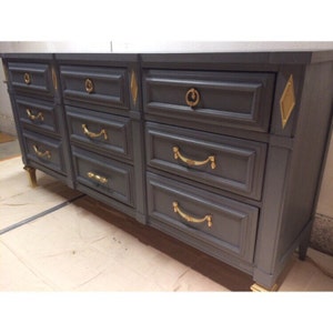 Custom Colors AVAILABLE - Blue & Gold Retro style dresser, credenza, Tv Stand, Changing Table