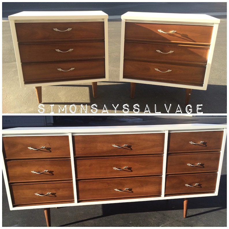 SAMPLE - Do not purchase - See description - Mid Century Modern Dixie Bedroom Dresser and Nightstands 