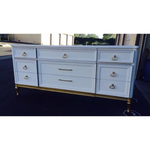 Custom Colors AVAILABLE Mid Century Modern Gold and White vintage Dresser, image 1