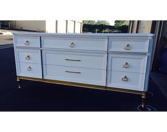 Custom Colors AVAILABLE - Mid Century Modern Gold and White vintage Dresser,