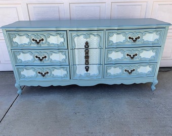 Custom Colors AVAILABLE - Aqua French Provincial Dresser & Nightstands