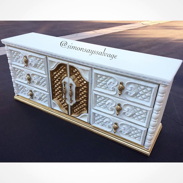 Custom Colors AVAILABLE - White & Gold Regency Dresser, Tv Stand, Credenza, Changing Table