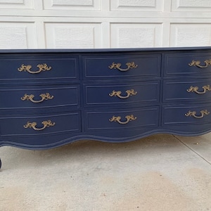 Custom Colors AVAILABLE - Blue and Gold 9 drawer French Provincial Dresser
