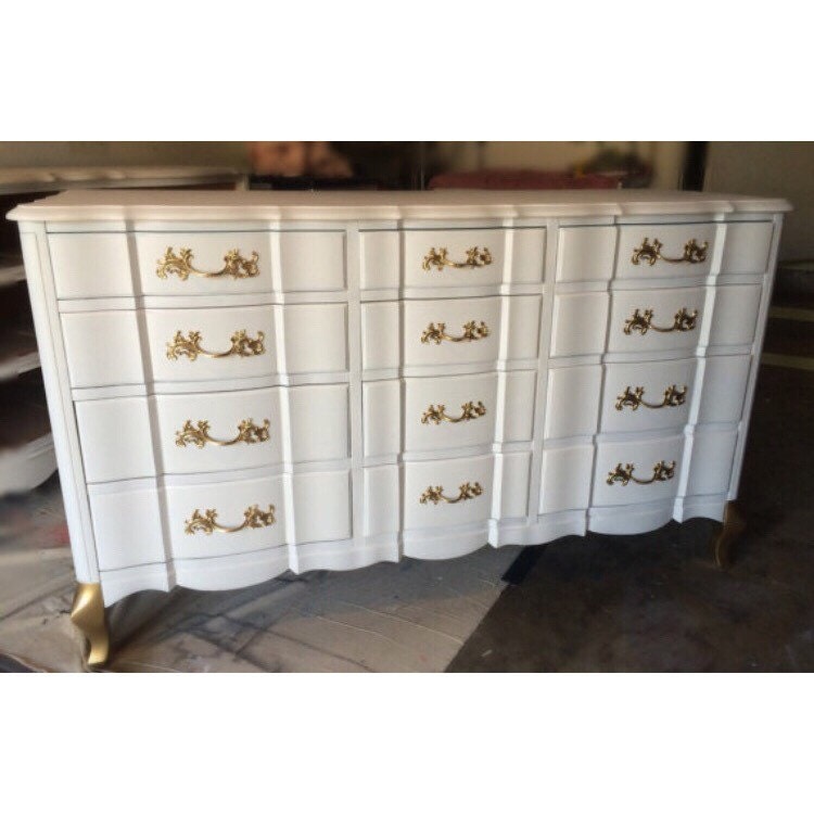 green emerald velvet dress White and Gilt Gold Decorated Louis XV Style Bombe Dresser Carrara Mar