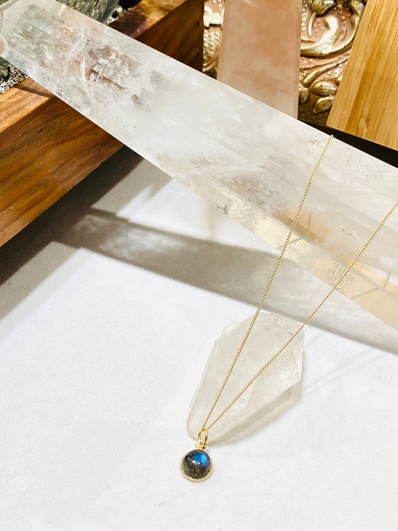 Gold Plated Simple Sterling Silver Necklace with natural Labradorite High Quality Materials
