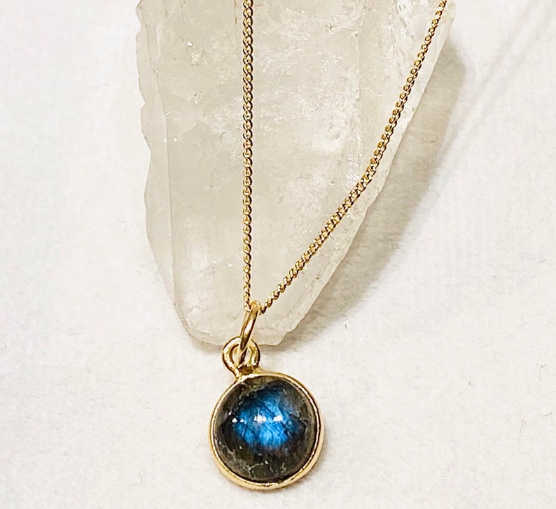 Gold Plated Simple Sterling Silver Necklace with natural Labradorite High Quality Materials