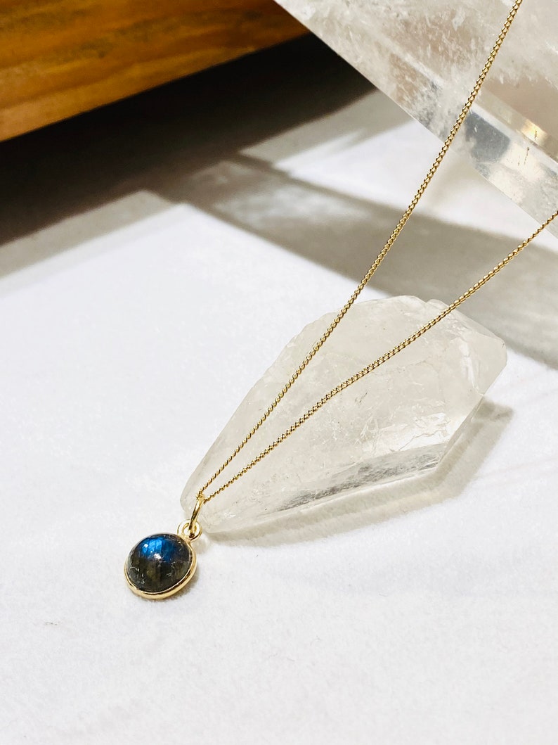Gold Plated Simple Sterling Silver Necklace with natural Labradorite High Quality Materials