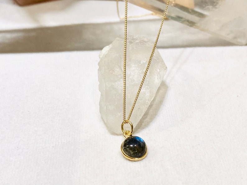 Gold Plated Simple Sterling Silver Necklace with natural Labradorite High Quality Materials